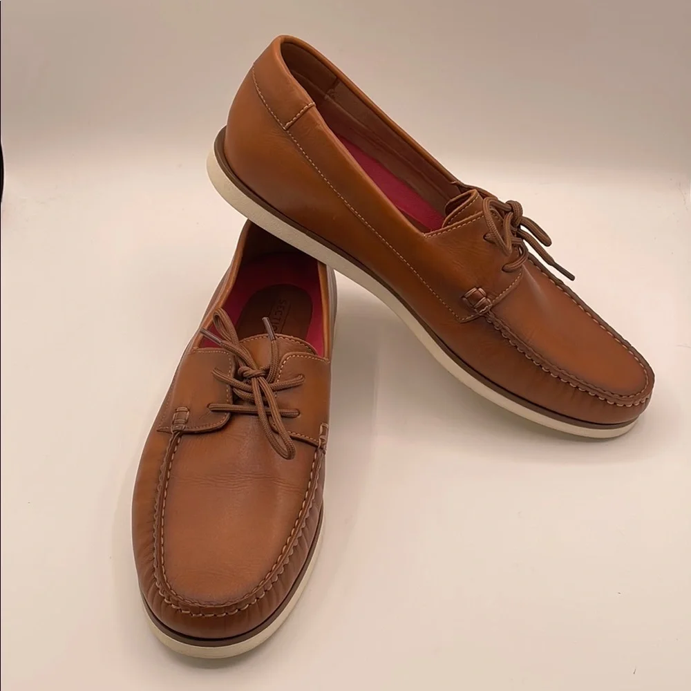Section X Brown Leather Boat Shoes Classic Moccasin Tie Style Size 13